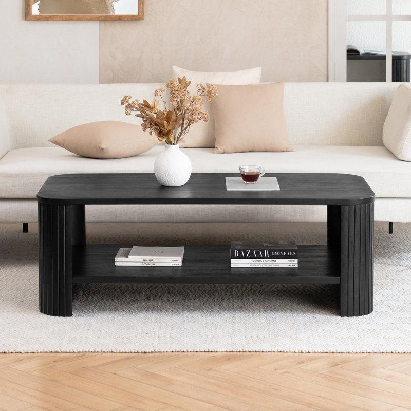 Carlton Masif Ahşap Yivli Büyük Orta Sehpa 132x65x46 cm Siyah - 104062