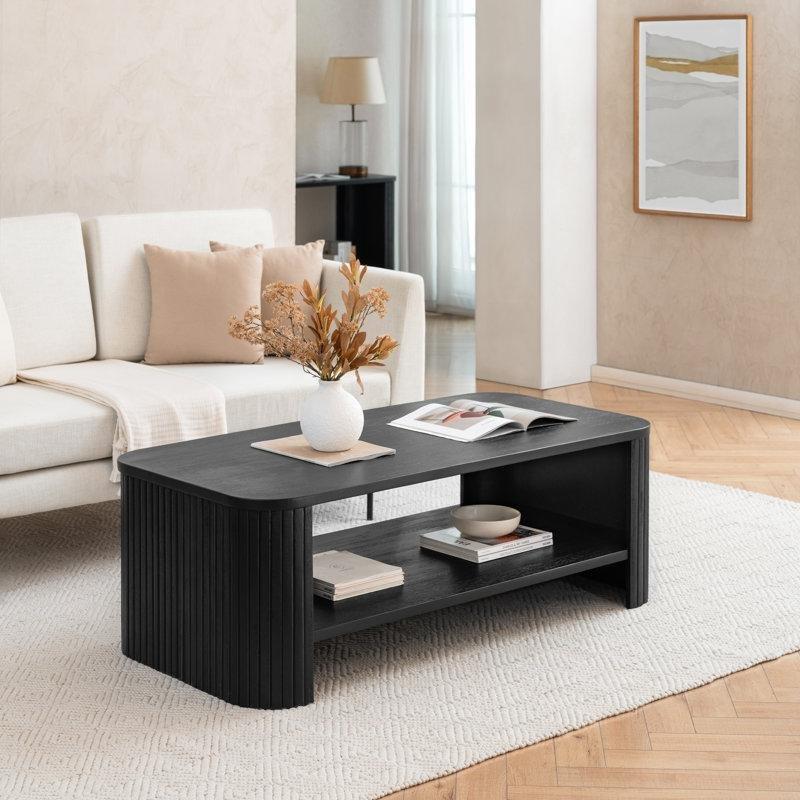 Carlton Masif Ahşap Yivli Büyük Orta Sehpa 132x65x46 cm Siyah - 104062