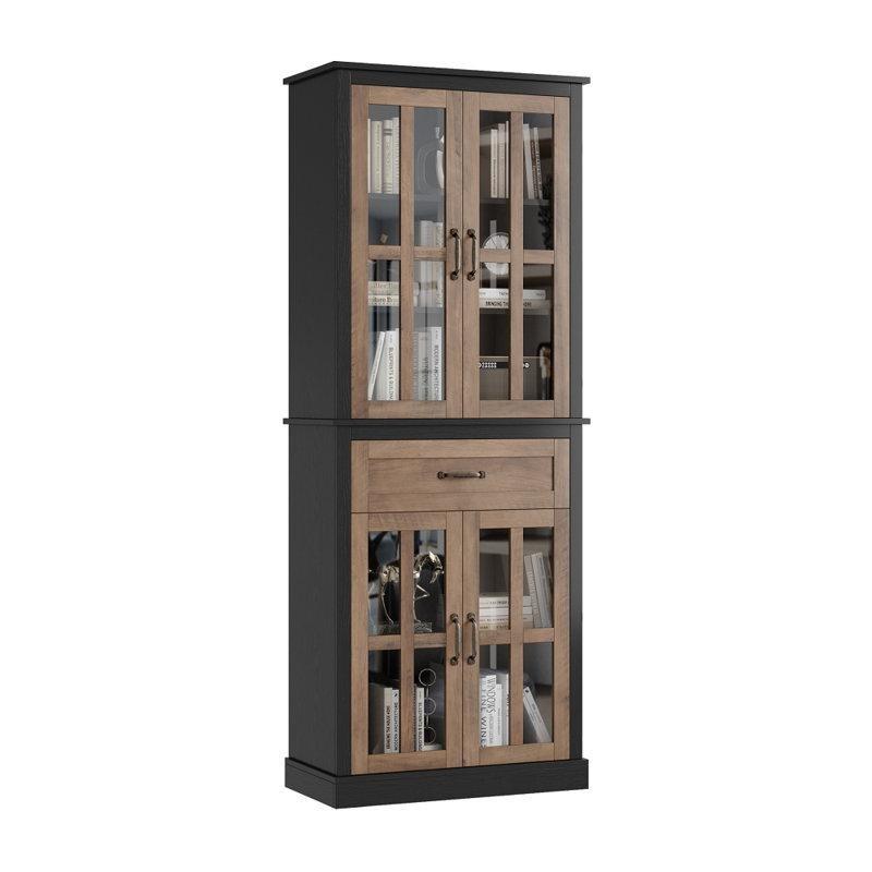 Ceviz Ahşap Renkli Camlı Çok Amaçlı Dolap 180x70x36 cm - 92821