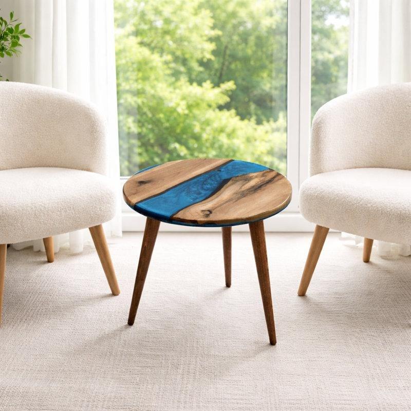 Ceviz Ahşap ve Epoksi Reçine Yuvarlak Orta Sehpa 51 cm - 104110