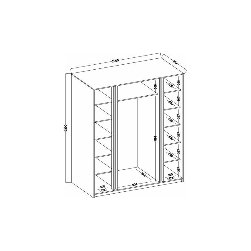 Ceviz Endüstriyel Ahşap 4 Kapılı Aynalı Gardrop 200x239 cm - 90397