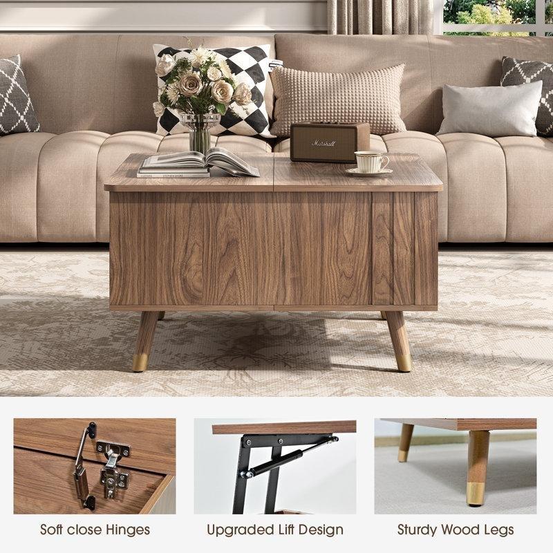 Ceviz Endüstriyel Ahşap Kare Açılır Akıllı Sehpa 80x80 cm - 101334