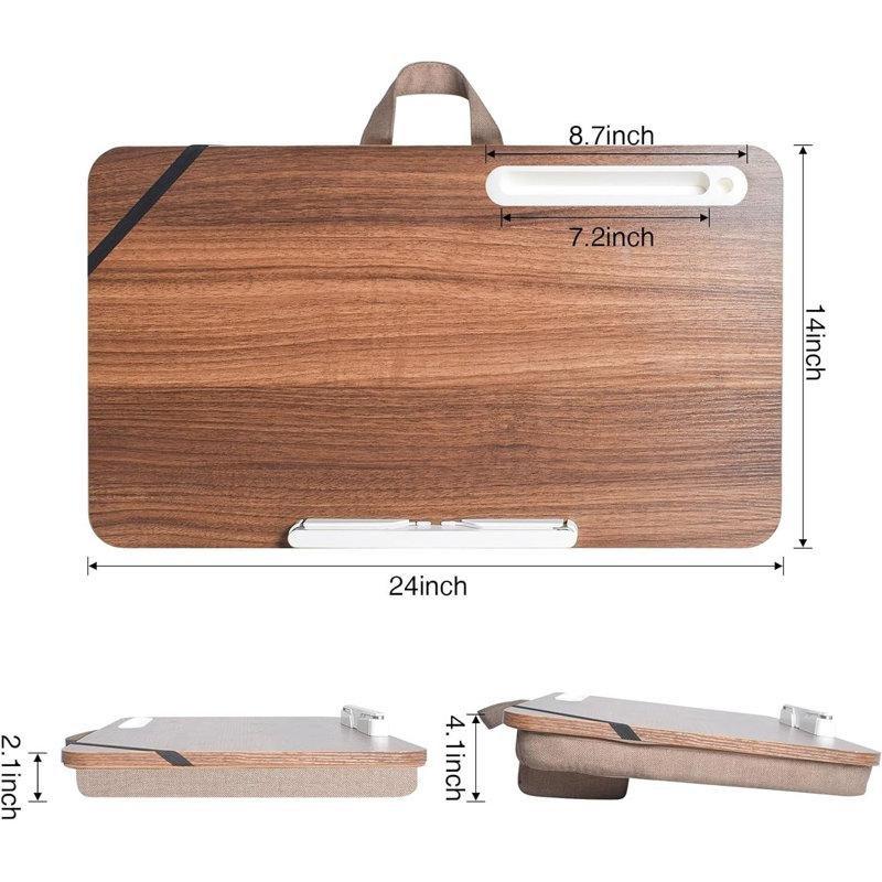 Ceviz Endüstriyel Ahşap Minderli Yuvalı Laptop Sehpası-61x36x11 cm - 113241