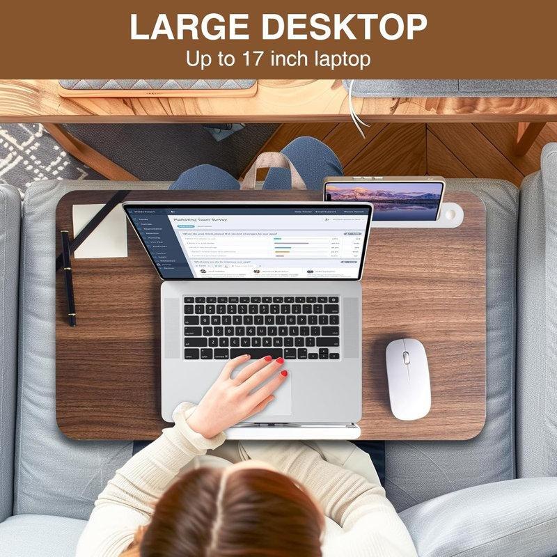 Ceviz Endüstriyel Ahşap Minderli Yuvalı Laptop Sehpası-61x36x11 cm - 113241