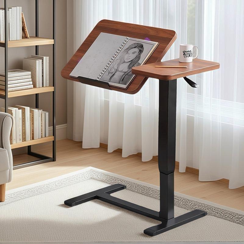 Ceviz Endüstriyel Ahşap ve Metal Tekerlekli Yükseklik Ayarlı Eğilebilir Laptop Sehpası-67x80x40 cm - 113370