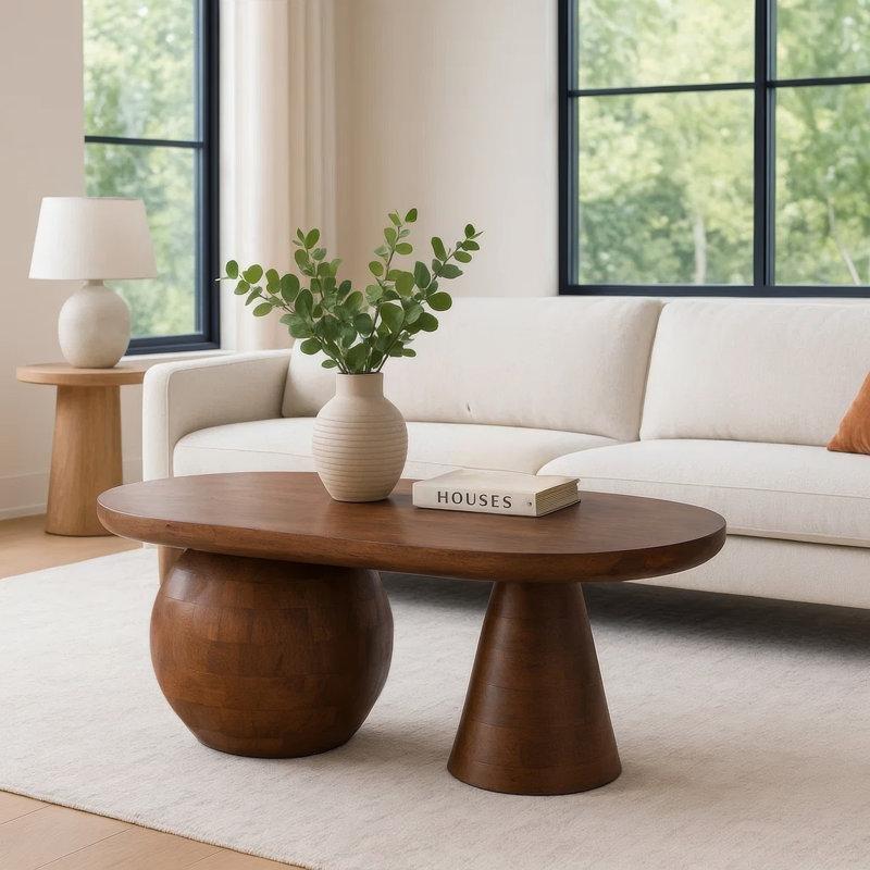 Ceviz Kahverengi Mango Ahşap Top Ayaklı Orta Sehpa 97x61 cm - 105982