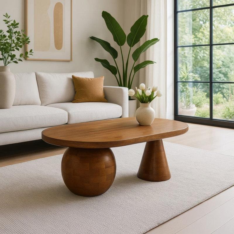 Ceviz Kahverengi Mango Ahşap Top Ayaklı Orta Sehpa 97x61 cm - 105982