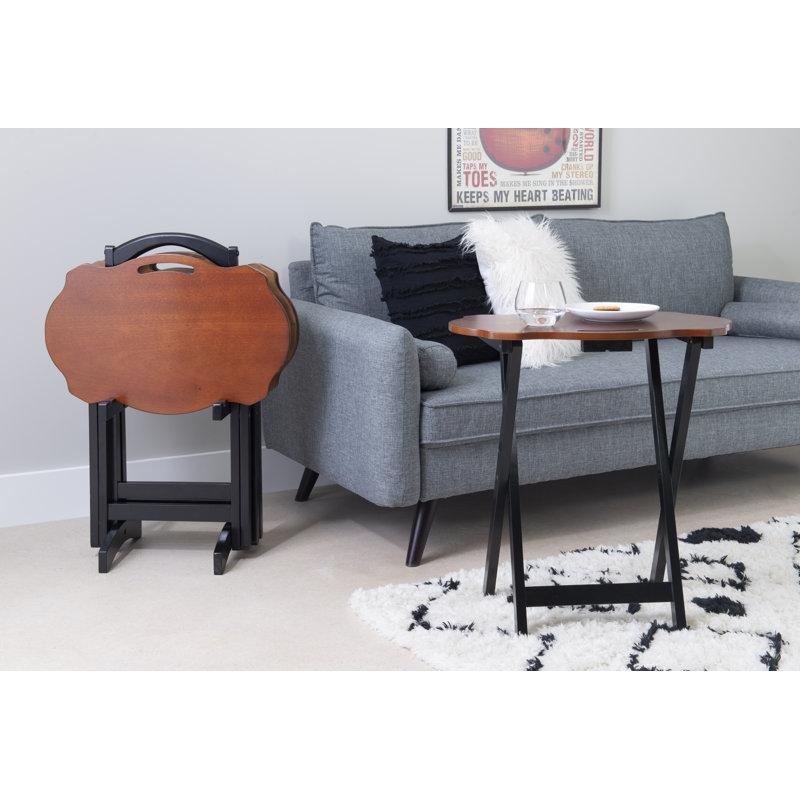 Ceviz Kahverengi Siyah Metal Katlanır Zigon Sehpa 40x58x66 cm - 108268