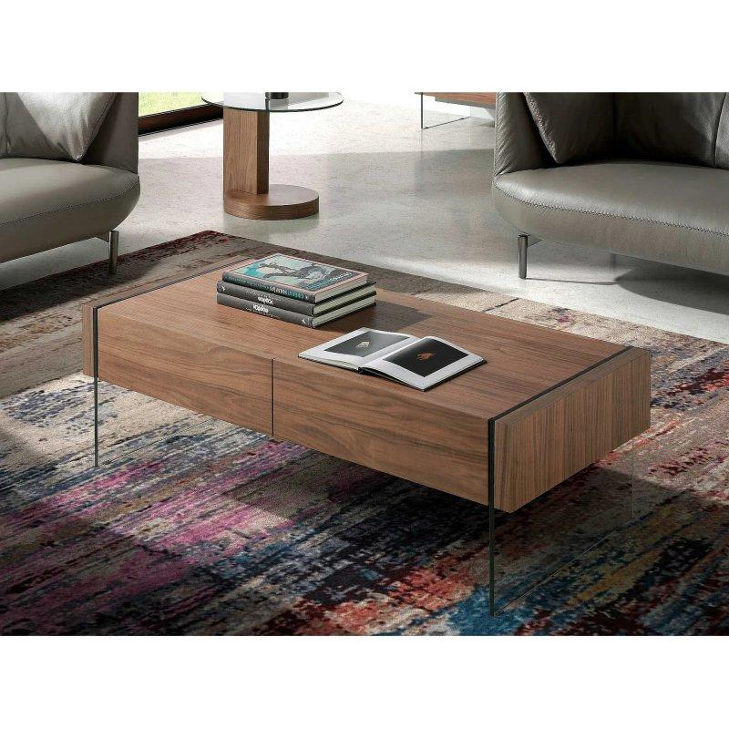 Ceviz Kaplamalı Cam Ayaklı Dikdörtgen Orta Sehpa 127x59 cm - 102219