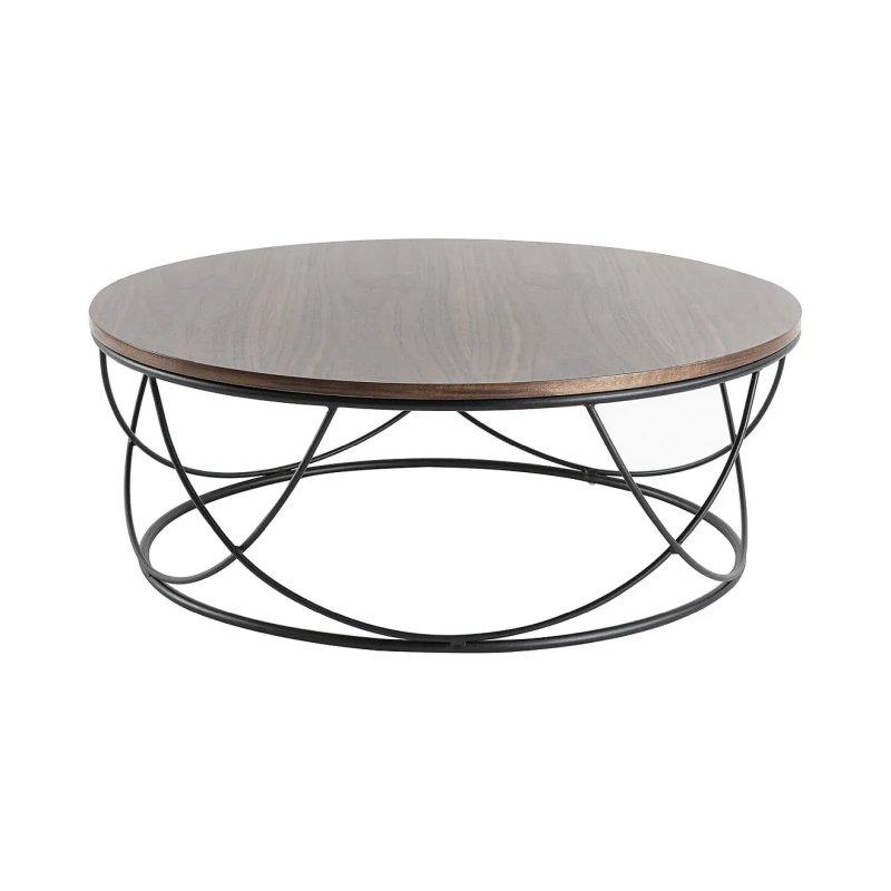 Ceviz Kaplı Ahşap Metal Orta Sehpa 80x80x30 cm - 102084