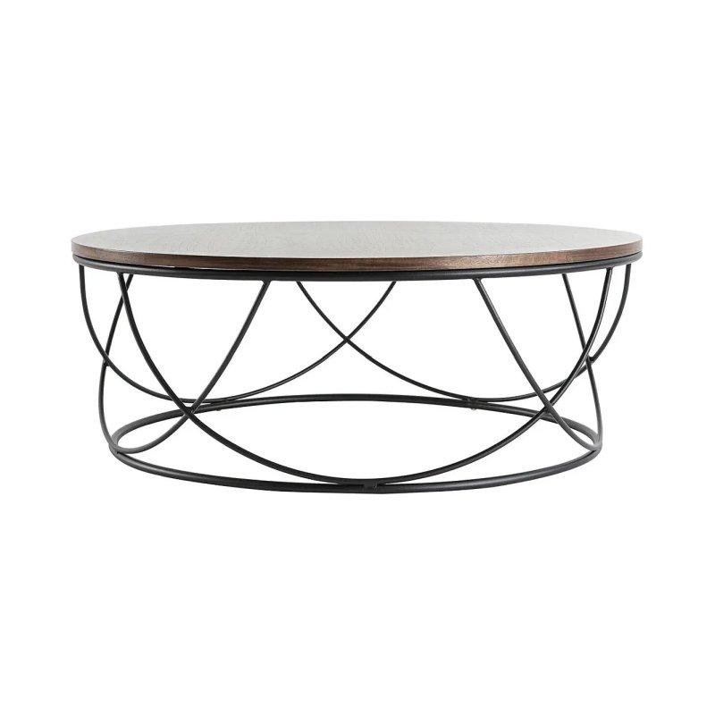 Ceviz Kaplı Ahşap Metal Orta Sehpa 80x80x30 cm - 102084