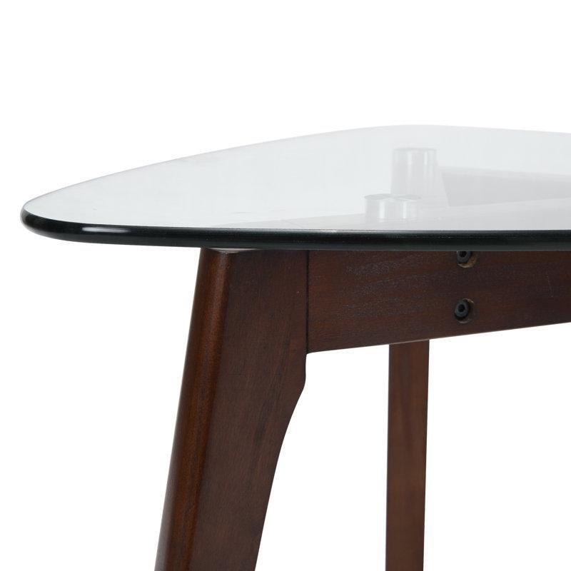 Ceviz Masif Ahşap Temperli Cam Çekmeceli Raflı Üçgen Yan Sehpa-56x60x57 cm - 113190