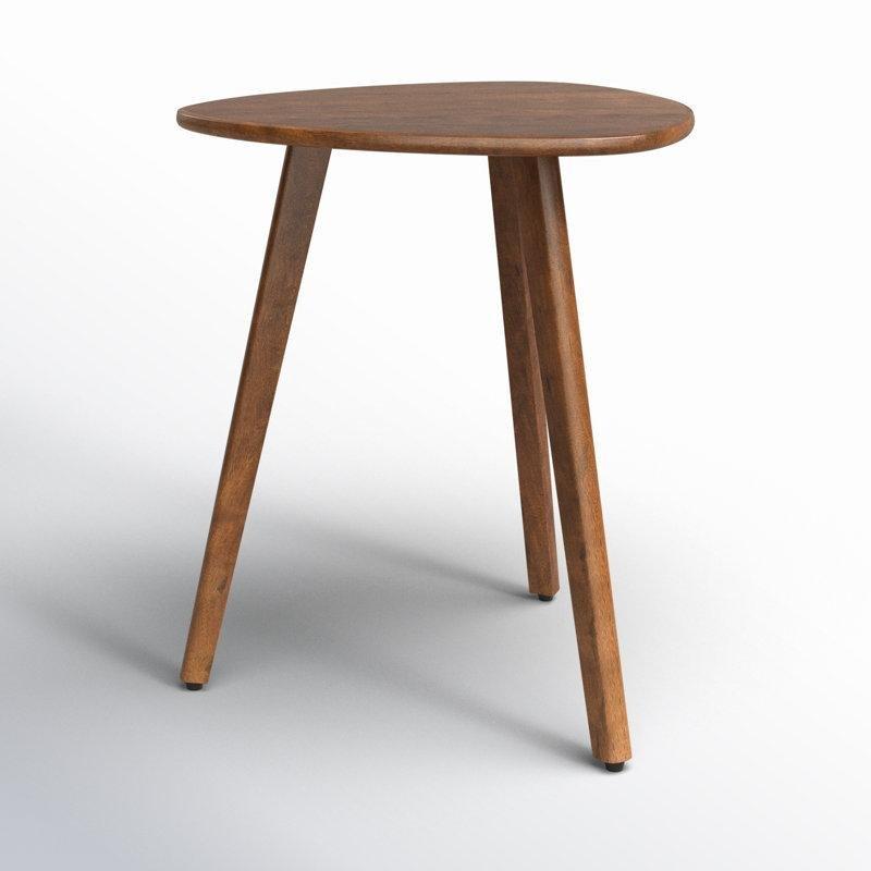 Ceviz Masif Mango Ahşap Üç Ayaklı Üçgen Yan Sehpa-51x46x46 cm - 113199