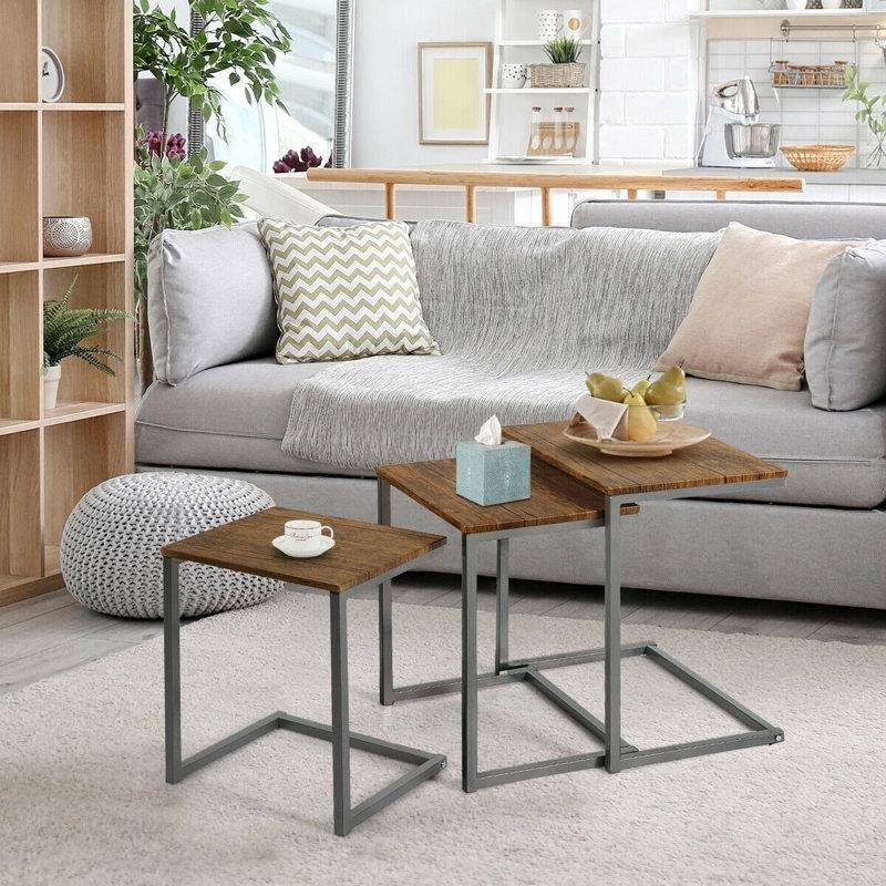 Ceviz Rengi C Tipi 3'lü Zigon Sehpa Takımı 56x36 cm - 108169