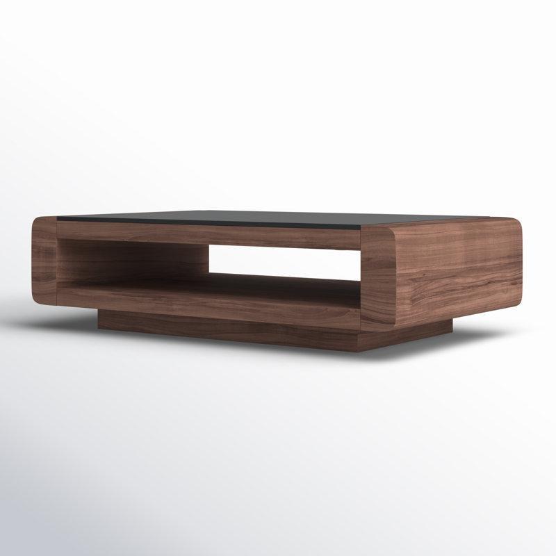 Ceviz Rengi Cam Üstlü Raflı Masif Orta Sehpa 120x70 cm - 106054