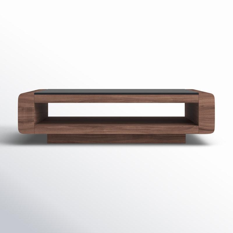 Ceviz Rengi Cam Üstlü Raflı Masif Orta Sehpa 120x70 cm - 106054