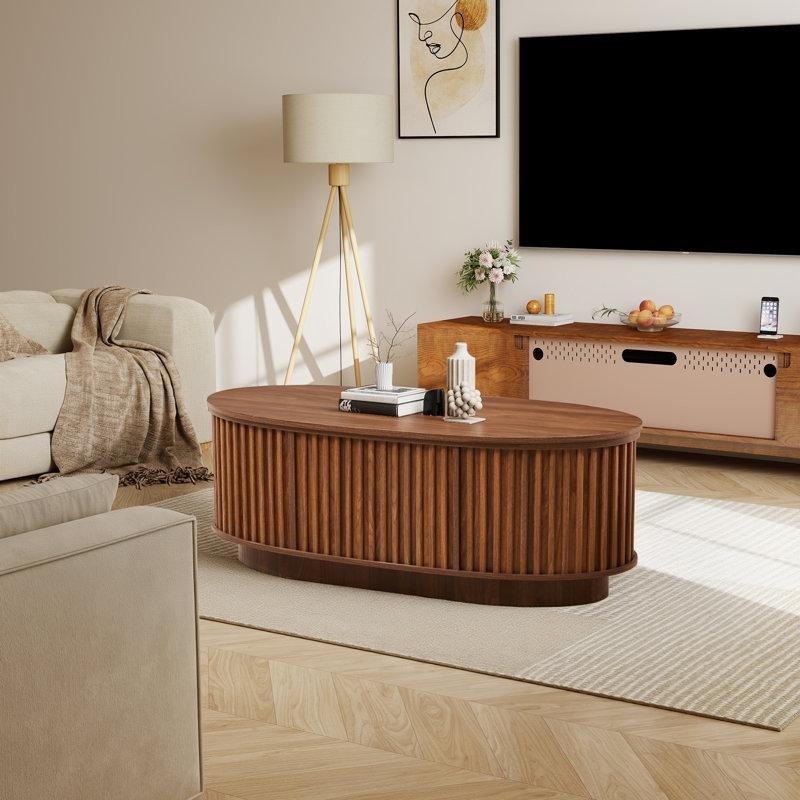 Ceviz Rengi Endüstriyel Ahşap Açılır Akıllı Sehpa 110x50 cm Depolama Alanı ile - 101238