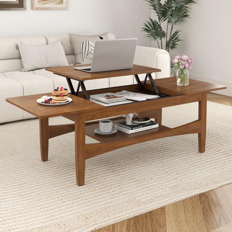 Ceviz Rengi Endüstriyel Ahşap Açılır Akıllı Sehpa 137x50x43 cm - 101211