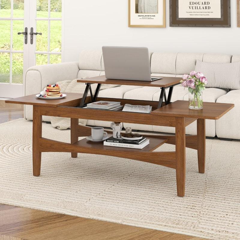 Ceviz Rengi Endüstriyel Ahşap Açılır Akıllı Sehpa 137x50x43 cm - 101211