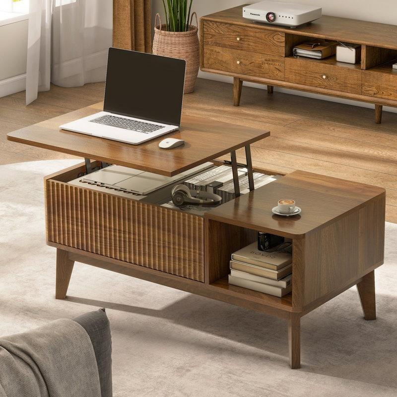 Ceviz Rengi Endüstriyel Ahşap Açılır Akıllı Sehpa 95x41x41 cm - 101202