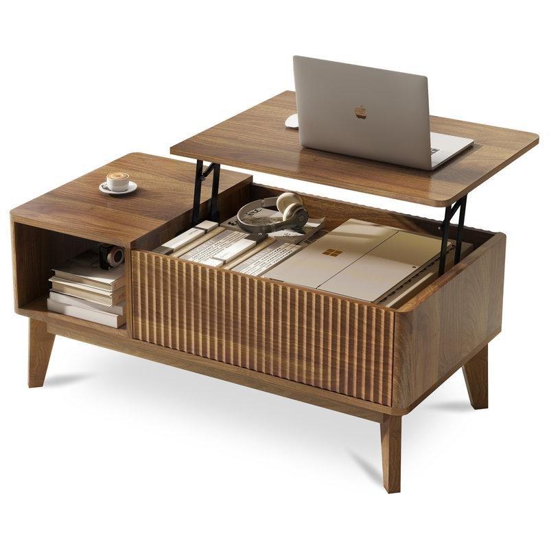 Ceviz Rengi Endüstriyel Ahşap Açılır Akıllı Sehpa 95x41x41 cm - 101202