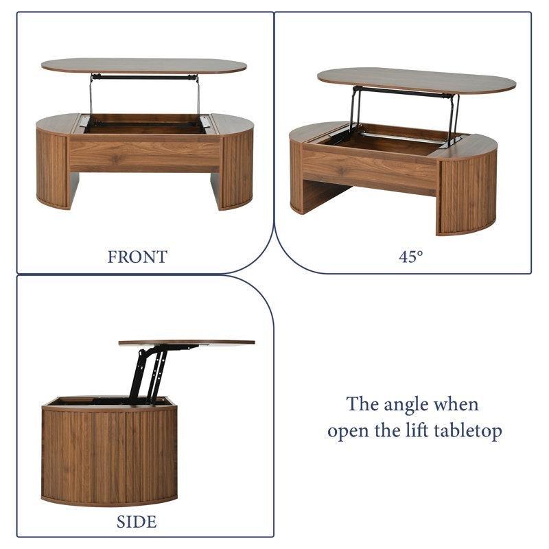 Ceviz Rengi Endüstriyel Ahşap Oval Açılır Akıllı Sehpa 120x60x42 cm - 101208