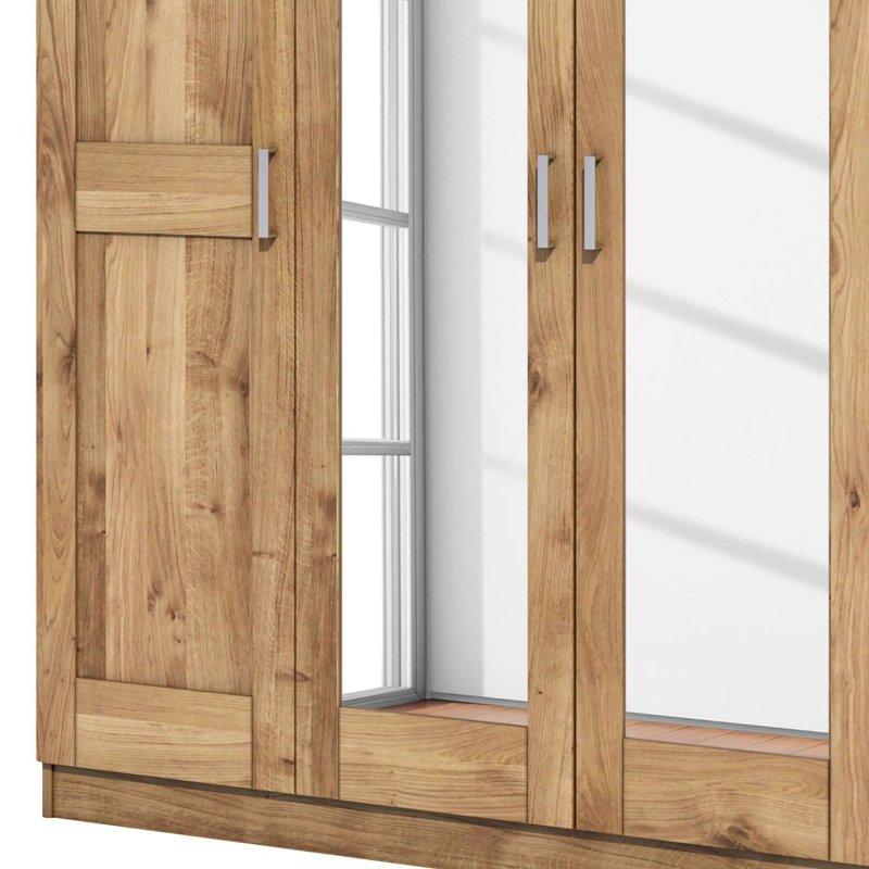 Ceviz Rengi Masif Ahşap 4 Kapılı Aynalı Gardrop 202x205x60 cm - 90745