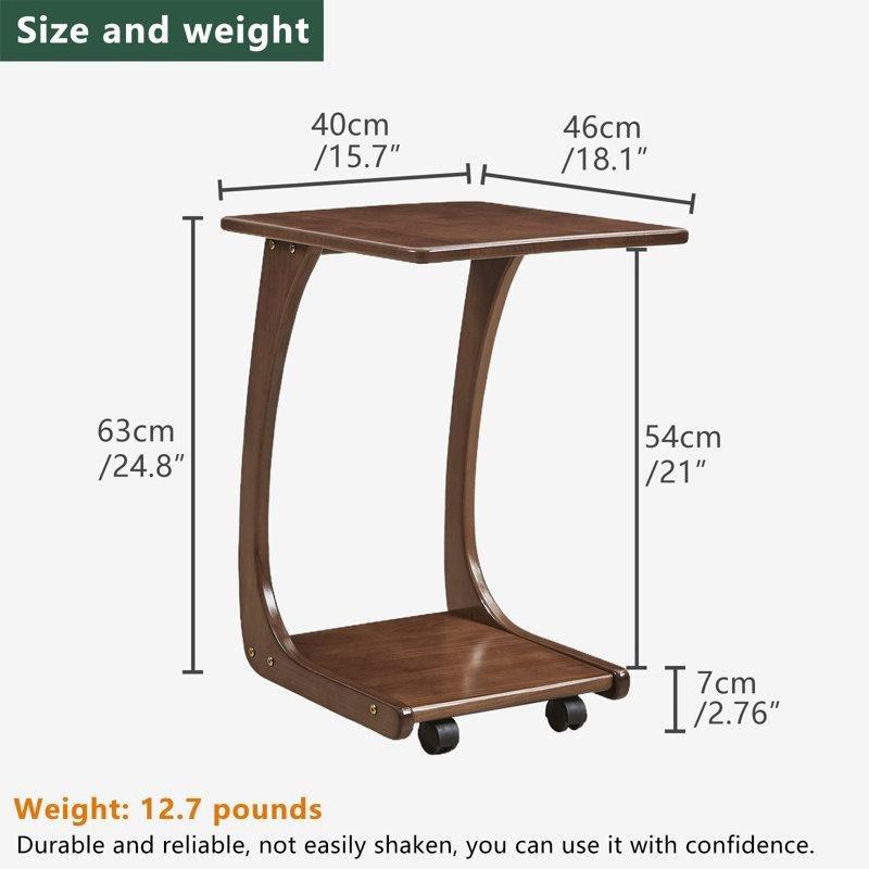 Ceviz Rengi Masif Ahşap Tekerlekli C Ayaklı Laptop Sehpası-63x40x46 cm - 113340