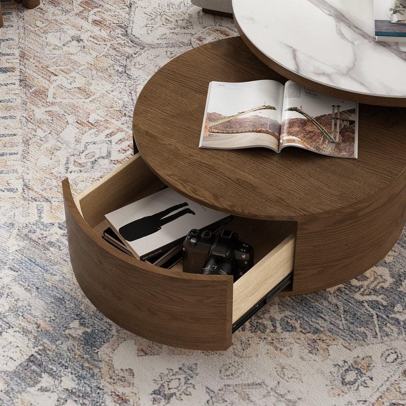 Ceviz Rengi Mermer Üstü Çekmeceli Orta Sehpa 116 cm - 104788