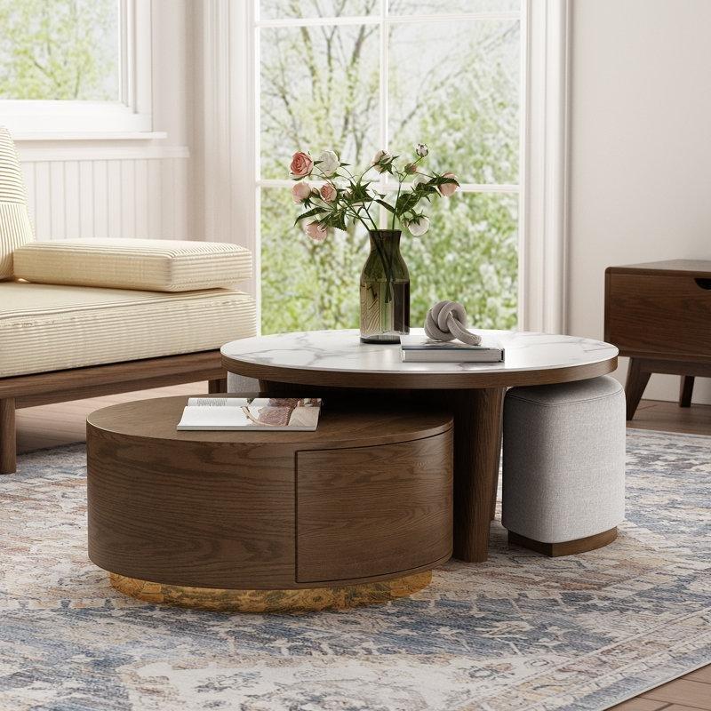 Ceviz Rengi Mermer Üstü Çekmeceli Orta Sehpa 116 cm - 104788