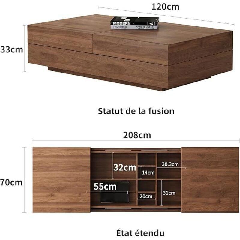 Ceviz Rengi Uzatılabilir Akıllı Sehpa 120-208 cm Gizli Depolama Alanı - 101597