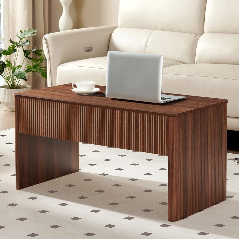 Ceviz Renginde Açılır Ahşap Akıllı Sehpa 100x50x50 cm Depolama Bölmeli - 101262