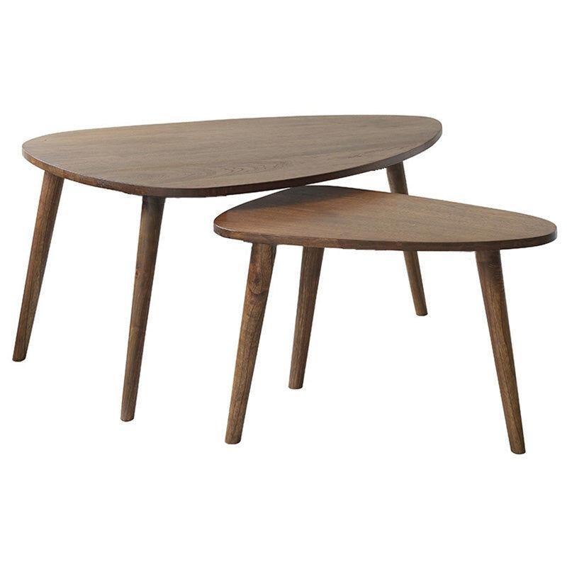 Ceviz Tonlarında Mindi Zigon Sehpa 100x70 cm ve 62x43 cm İkili Set - 107718
