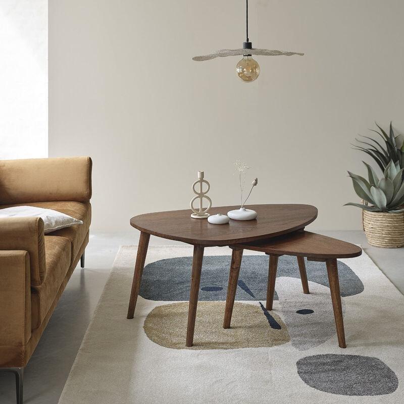 Ceviz Tonlarında Mindi Zigon Sehpa 100x70 cm ve 62x43 cm İkili Set - 107718