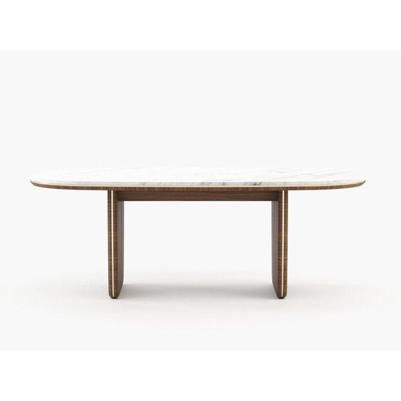 Ceviz Tonlu Ayaklı Oval Mermer Masa 220x120 cm - 91654