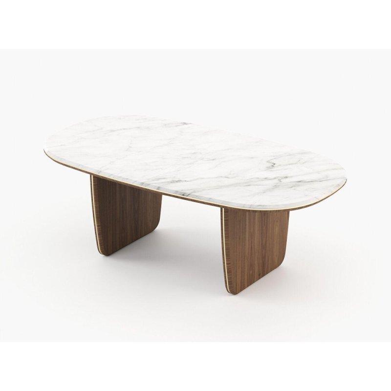 Ceviz Tonlu Ayaklı Oval Mermer Masa 220x120 cm - 91654