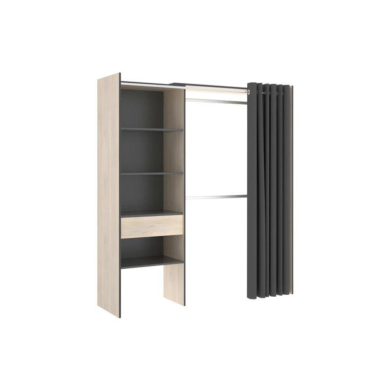Ceviz ve Antrasit Endüstriyel Ahşap Sürgülü Gardrop 110-160 cm - 90352
