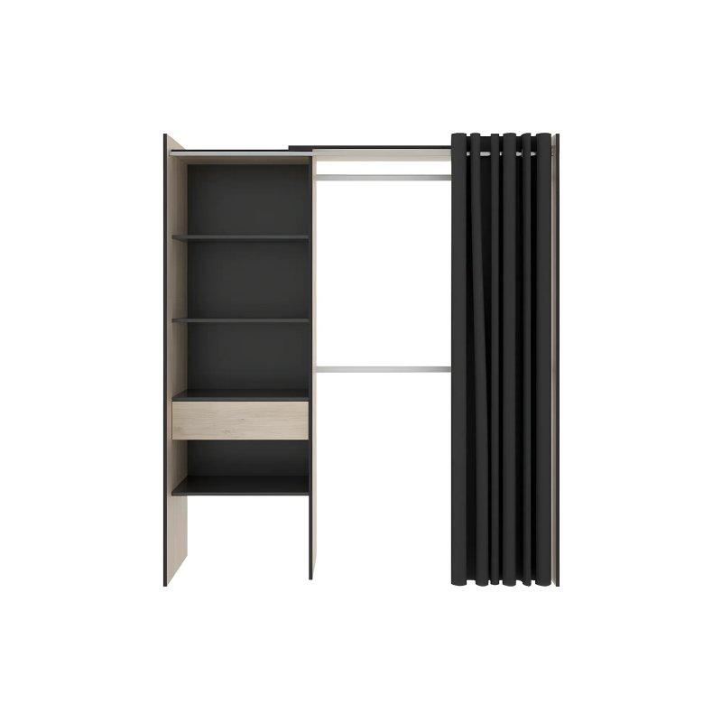 Ceviz ve Antrasit Endüstriyel Ahşap Sürgülü Gardrop 110-160 cm - 90352
