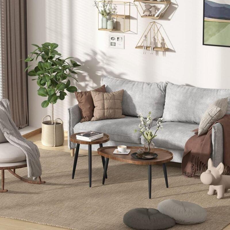 Ceviz ve Siyah Renkli 2 Adet Iç İçe Geçmeli Orta Sehpa 80x55x38 cm - 103529