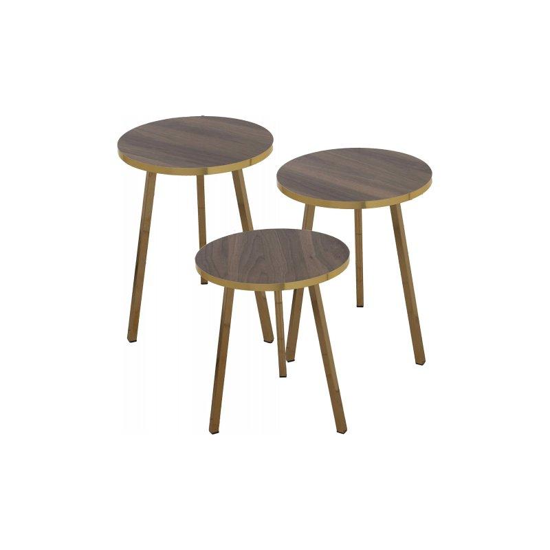 Ceviz Zigon Sehpa Üçlü Gold Ayaklı 38x38x51 cm - 106360