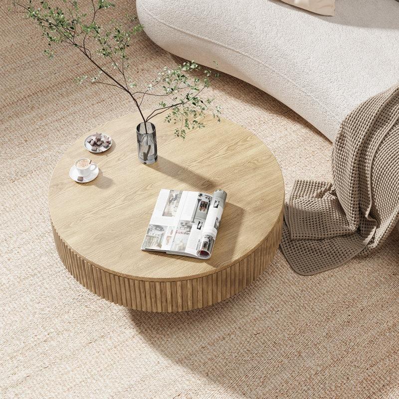 Chibuzor Yuvarlak Pedestal Ahşap Orta Sehpa, 35 cm Yükseklik - 104596