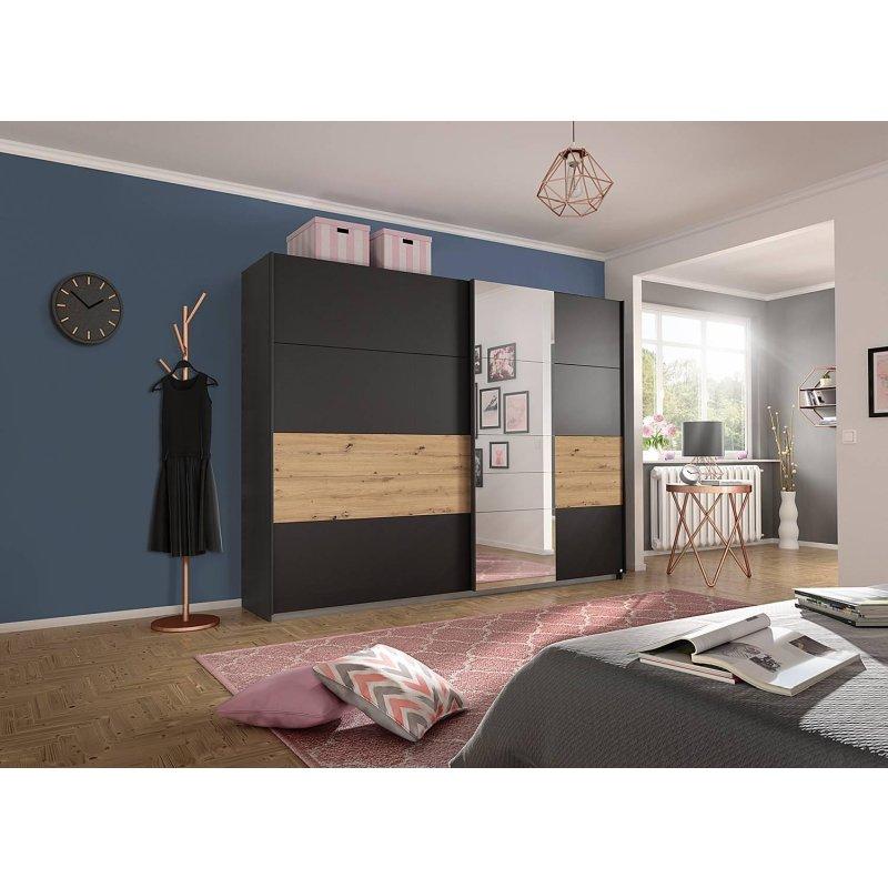 Çift Kapılı Sürgülü Gardrop Antrasit ve Ceviz Renginde 271x210 cm - 90772