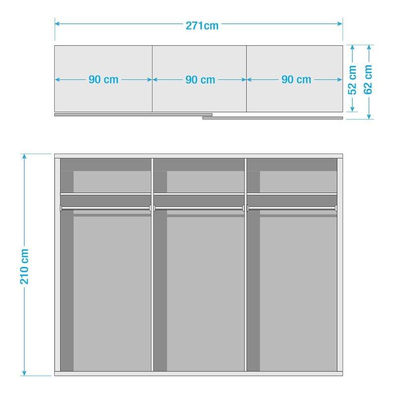 Çift Kapılı Sürgülü Gardrop Antrasit ve Ceviz Renginde 271x210 cm - 90772