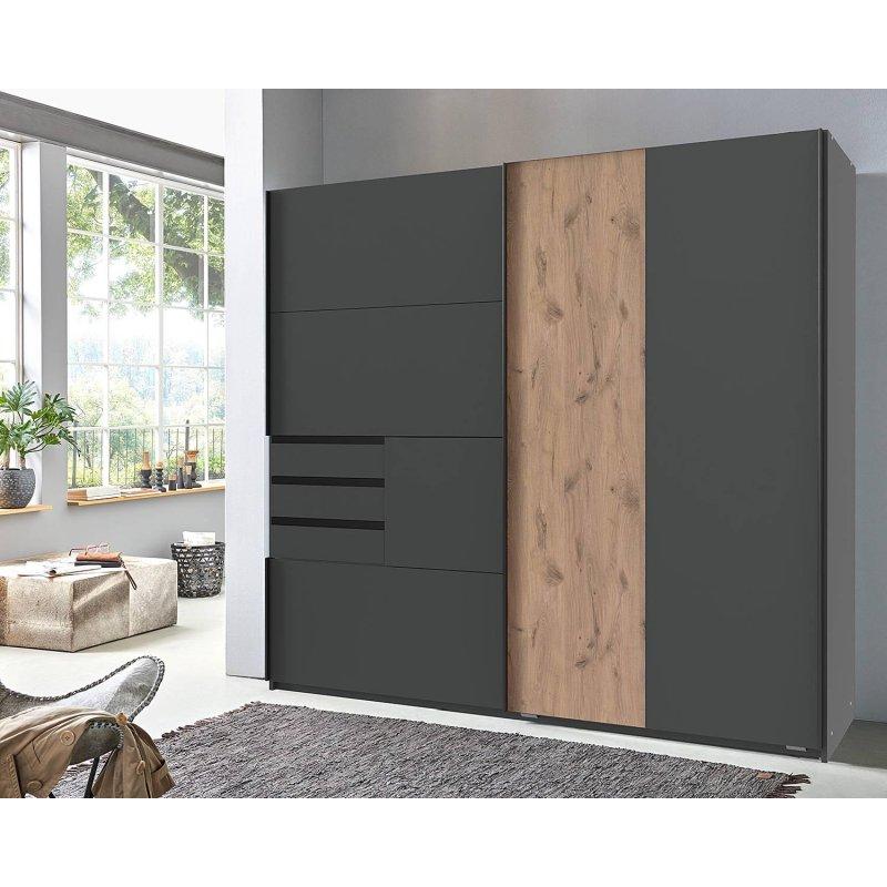 Coburg Siyah Sürgülü Gardrop 180x198 cm Endüstriyel Ahşap Detaylı - 90898