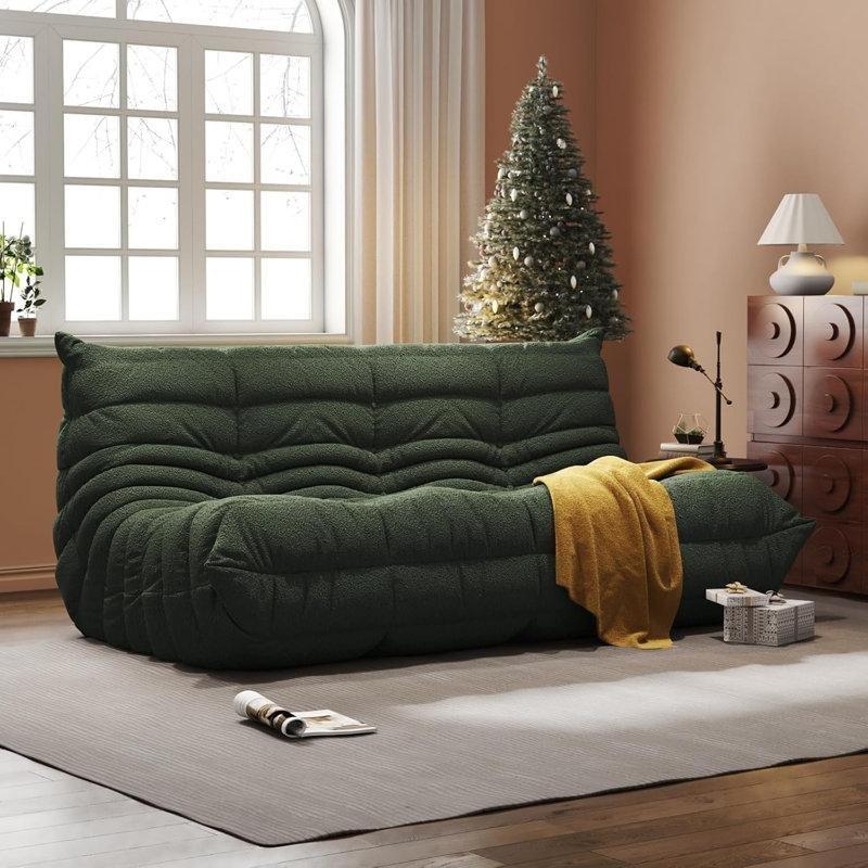 Çocuk Dinlenme Koltuğu Yeşil Teddy Kumaşlı, Köpük Dolgulu Yer Koltuğu-74 x 166 x 102 cm - 109643
