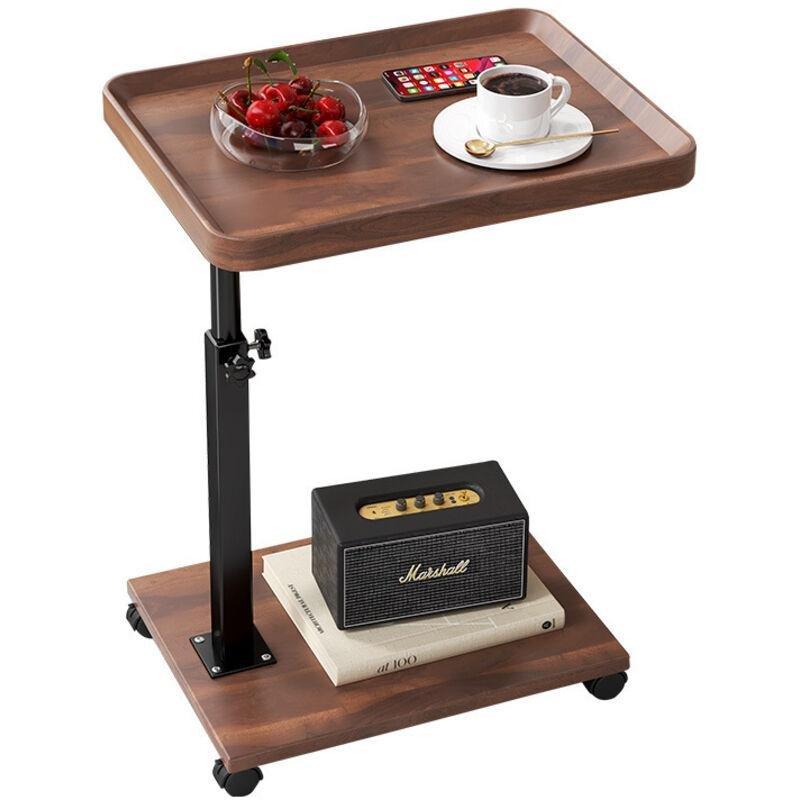 Çok Renkli Ahşap ve Çelik Ayarlanabilir Yükseklikli 360 Derece Döner Tekerlekli Yan Sehpa-40x30x45 cm - 111674