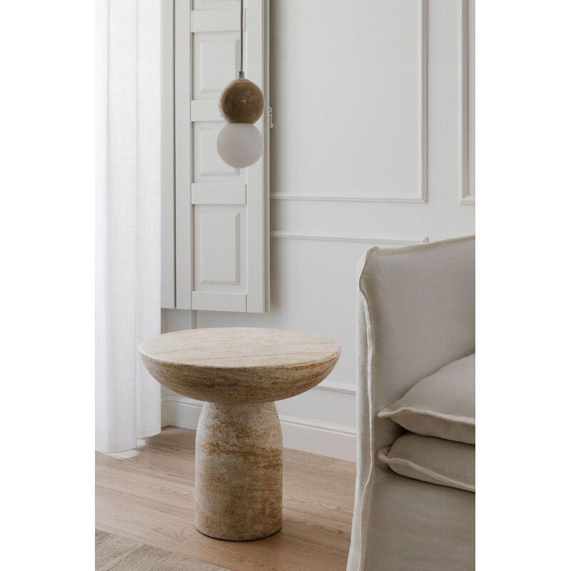 Çok Renkli Fiberglas Takviyeli Çimento Yuvarlak Traverten Yan Sehpa-45x150x1 cm - 111921