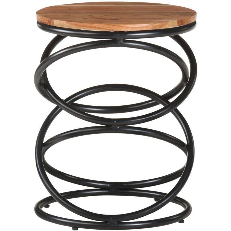 Çok Renkli Masif Akasya Ahşap Toz Boyalı Demir Gövdeli Ahşap Yan Sehpa-40x40x52 cm - 110670