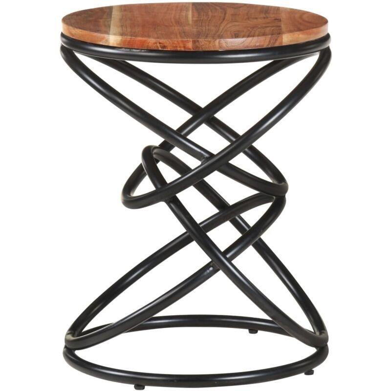 Çok Renkli Masif Akasya Ahşap Toz Boyalı Demir Gövdeli Ahşap Yan Sehpa-40x40x52 cm - 110670