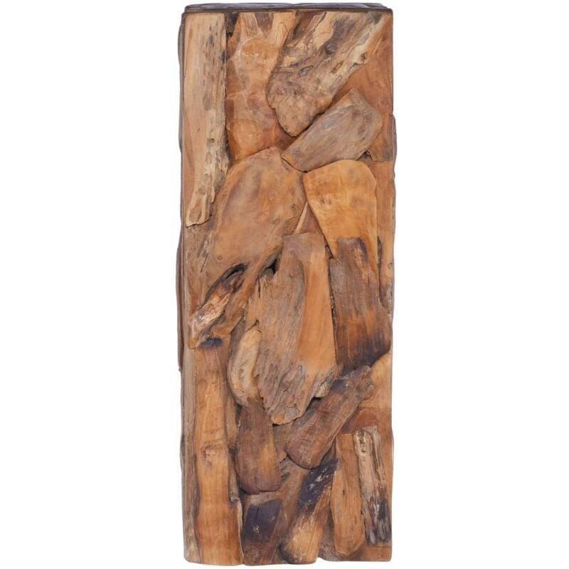 Çok Renkli Masif Tik Ağacı El Yapımı Ahşap Yan Sehpa-30x30x80 cm - 110491